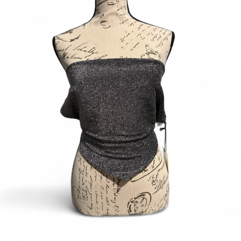 Mimosa Silver Glitter Handkerchief Tube Top Womens Small Tie‎ Back Sparkly